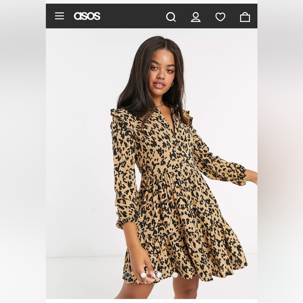 ASOS Stradivarius shirt dress with shoulder frill detail in beige animal print